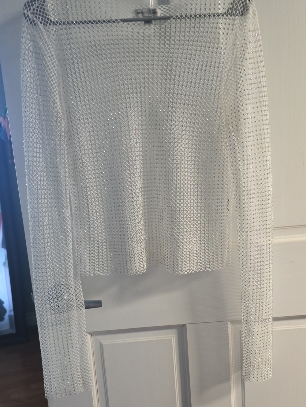 White Crystal Mesh Scoop-Neck Sweater